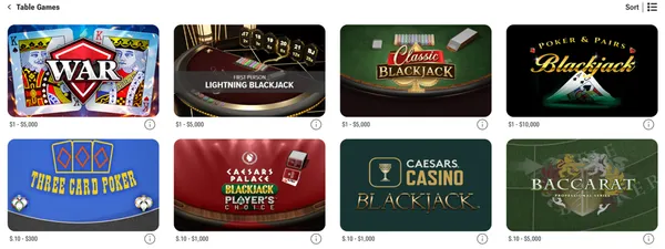Caesars Palace Online Casino table games review